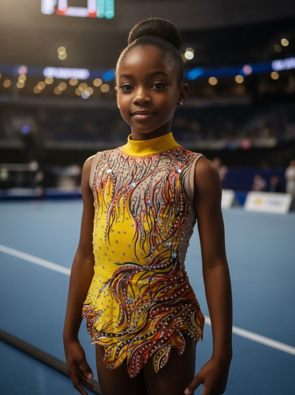 Yellow and Red Flame-Print Girls' Gymnastics Leotard 6-8 YO